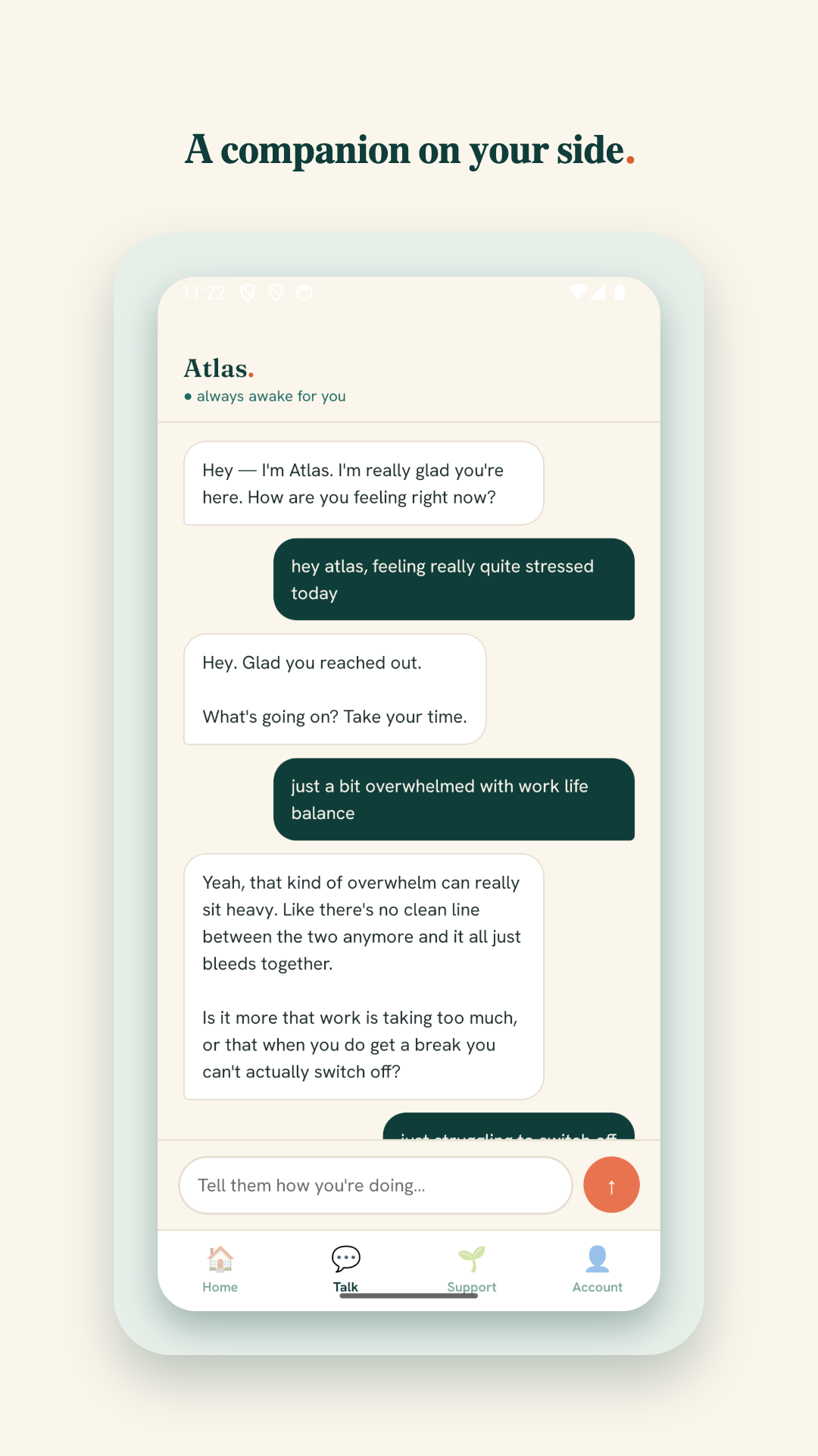 A warm chat with the AI companion, Atlas.